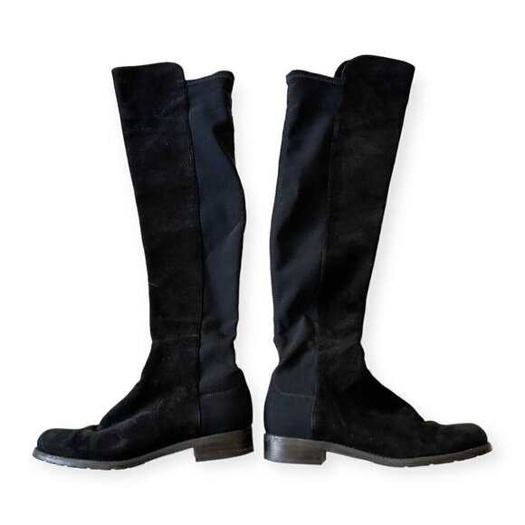 Stuart Weitzman‎ Over the Knee Black Suede/Stretch 50/50 Boots, Size 6M - Picture 1 of 15